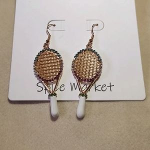 Spice Market, NEW, Tennis Racket Earrings, Bling Blue, Green & Red White